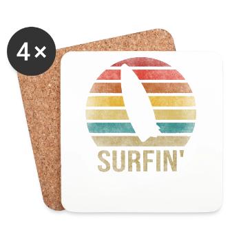 Surf or Die Surfboard Summer Retro Coucher de soleil - Dessous de verre (lot de 4) - blanc - Devant