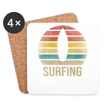 Surf or Die Surfboard Summer Retro Coucher de soleil - Dessous de verre (lot de 4) - blanc - Devant