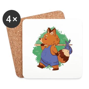 Douce randonnée de renard avec bâton de marche et sac - Dessous de verre (lot de 4) - blanc - Devant