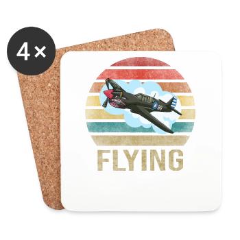 Avion Historique Seconde Guerre mondiale Pilote volant Seconde Guerre mondiale - Dessous de verre (lot de 4) - blanc - Devant