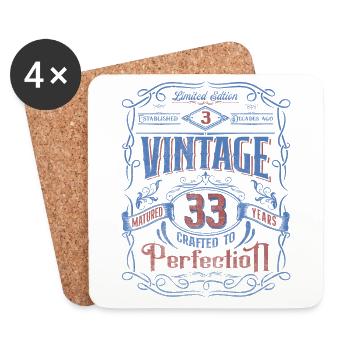 Vintage Crafted To Perfection 33th Birthday - Untersetzer (4er-Set) - Weiß - Vorne