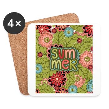 Sommer, Muster, Blumenmuster, Sommermuster - Untersetzer (4er-Set) - Weiß - Vorne