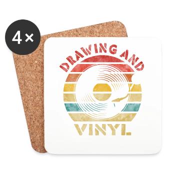 Drawing and Vinyl Retro Vintage Music - Coasters (set of 4) - white - Front