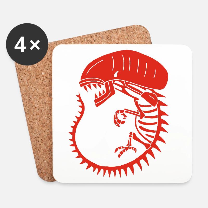 Rotes außerirdisches Monsterskelett - Untersetzer (4er-Set) - Weiß