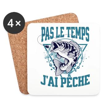 Pas Le Temps J'ai Pêche Idée Cadeau Pêcheur Humour - Dessous de verre (lot de 4) - blanc - Devant