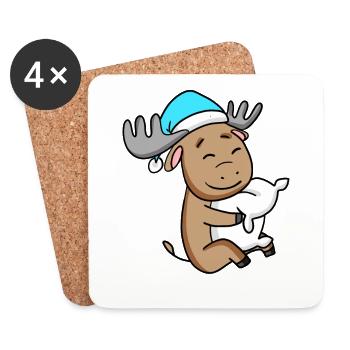 sweet moose with pillow and sleeping cap - Coasters (set of 4) - white - Front