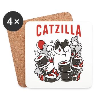 Catzilla Katze Süßer Humor Japan Sushi - Untersetzer (4er-Set) - Weiß - Vorne
