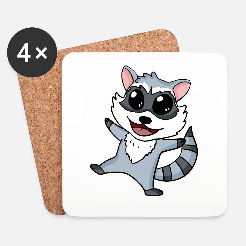 Waschbär - Untersetzer (4er-Set) - Weiß