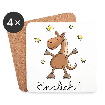 Pferd "Endlich 1." Erster Geburtstag - Untersetzer (4er-Set) - Weiß - Vorne