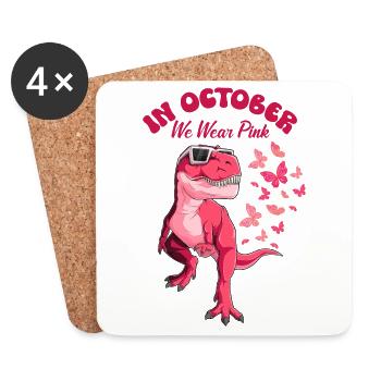 Cancer Du Sein Octobre Rose Papillon Dinosaure - Dessous de verre (lot de 4) - blanc - Devant