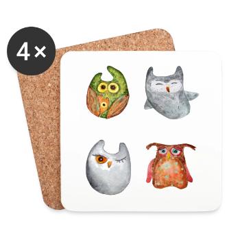 Hibou Aigle Hibou Animal Forêt Animal Petit Hibou Barno Chouette Fun - Dessous de verre (lot de 4) - blanc - Devant