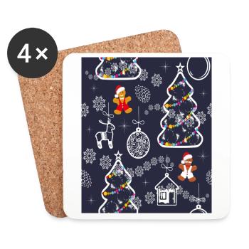 Motif festif sans couture avec arbre de Noël - Dessous de verre (lot de 4) - blanc - Devant