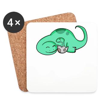 Dinosaure avec bébé dinosaure - Dessous de verre (lot de 4) - blanc - Devant