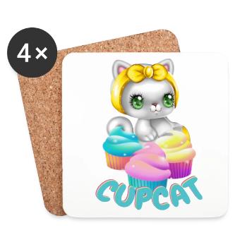 Cat with Muffin - Cupcat- Cat Tshirt - Coasters (set of 4) - white - Front