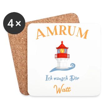 Amrum, Leuchtturm Norddorf, Ich wünsch Dir Watt - Untersetzer (4er-Set) - Weiß - Vorne