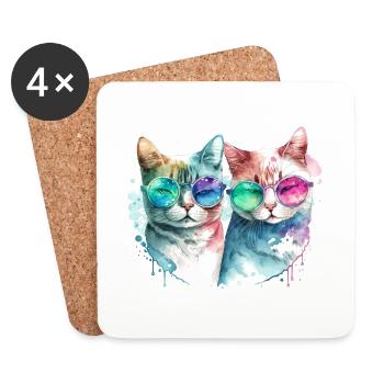 Des chats cool avec des lunettes de soleil pour la Saint-Valentin - Dessous de verre (lot de 4) - blanc - Devant