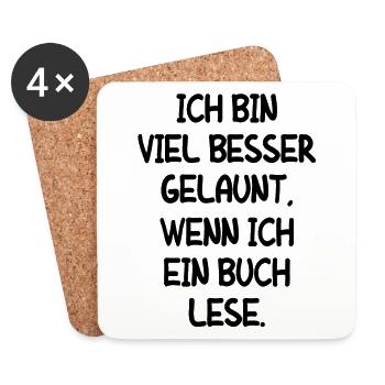Buch Lesen Bessere Laune Damen Herren Fun Geschenk - Untersetzer (4er-Set) - Weiß - Vorne
