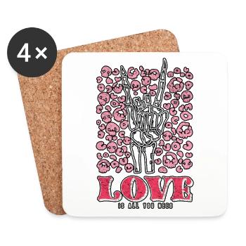L’amour est tout ce dont vous avez besoin Squelette Saint-Valentin - Dessous de verre (lot de 4) - blanc - Devant