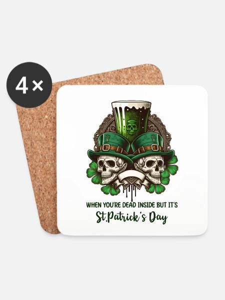 Skull Irish Irland Kleeblatt Grün St Patricks Day - Untersetzer (4er-Set) - Weiß