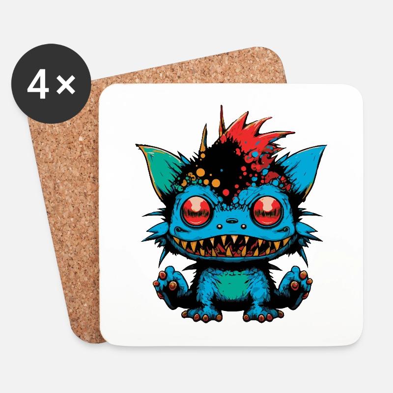 Monster Crash - Freches grinsendes blaues Monster - Untersetzer (4er-Set) - Weiß