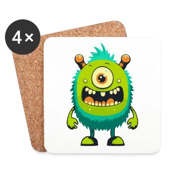 Monster Crash - Cheeky Green Cyclops Monster - Coasters (set of 4) - white - Front