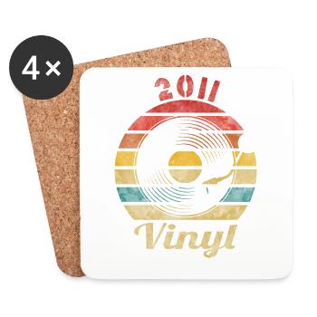 2011 Vinyle Rétro Record Vintage Music - Dessous de verre (lot de 4) - blanc - Devant