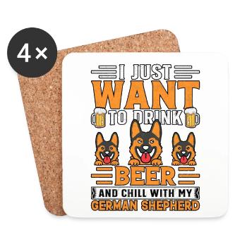 I just want to drink beer with my German Shepherd - Coasters (set of 4) - white - Front