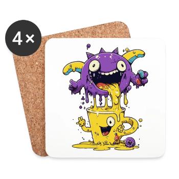 Monster Crash - Purple Monster and Yellow Cup - Coasters (set of 4) - white - Front