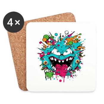 Monster Crash - Cool Blue Monster - Coasters (set of 4) - white - Front