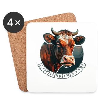 Pas d’humeur - La vache de ferme grincheuse - Dessous de verre (lot de 4) - blanc - Devant