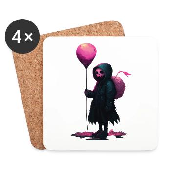 Spooky Skeleton - Goth Girl with a Pink Balloon - Coasters (set of 4) - white - Front