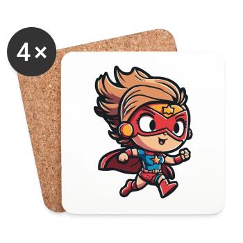 Niedliche Superheldin mit Umhang im Comic-Stil - Untersetzer (4er-Set) - Weiß - Vorne