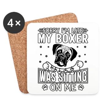 Désolé je suis en retard mon boxer était assis sur moi - Dessous de verre (lot de 4) - blanc - Devant