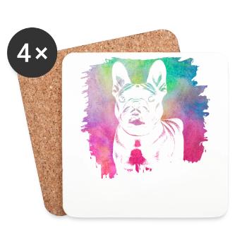Bouledogue Rétro Français - Dessous de verre (lot de 4) - blanc - Devant