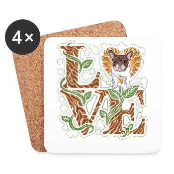 Amour bouledogue français - Dessous de verre (lot de 4) - blanc - Devant