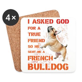 Bouledogue français - Dessous de verre (lot de 4) - blanc - Devant