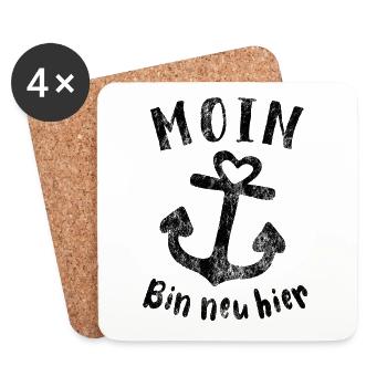 Moin bin neu hier Anker Baby Geburt Spruch - Untersetzer (4er-Set) - Weiß - Vorne