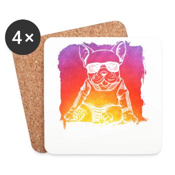 Bouledogue français - Dessous de verre (lot de 4) - blanc - Devant
