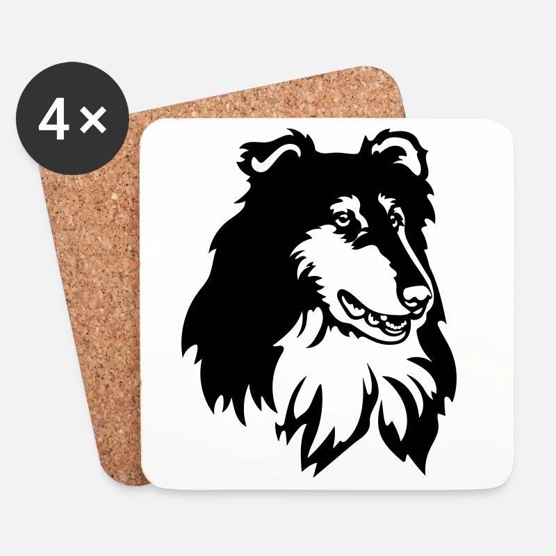 Collie Kopf - Untersetzer (4er-Set) - Weiß