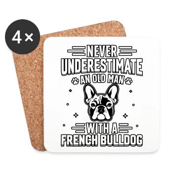 Never underestimate old man with a French Bulldog - Coasters (set of 4) - white - Front