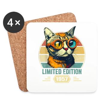 Génial depuis 1957 Cadeau d’anniversaire de chat - Dessous de verre (lot de 4) - blanc - Devant