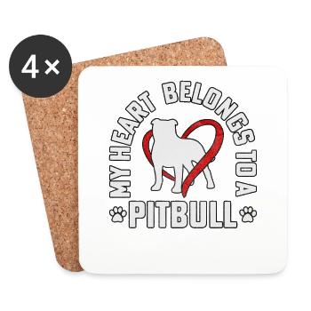 Mon cœur appartient à un pitbull - Dessous de verre (lot de 4) - blanc - Devant