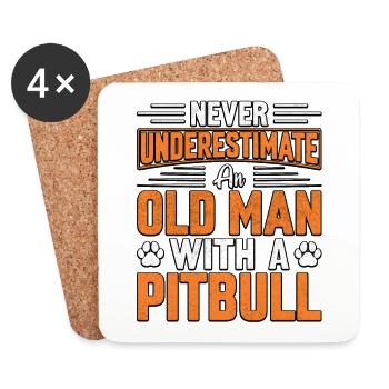Never underestimate an old man with a pitbull - Coasters (set of 4) - white - Front