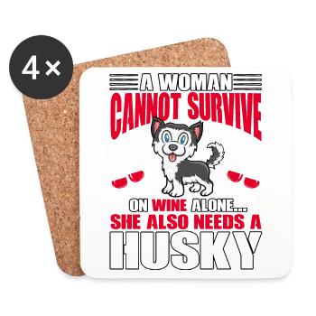 A Woman cannot survive on Wine alone Husky - Untersetzer (4er-Set) - Weiß - Vorne