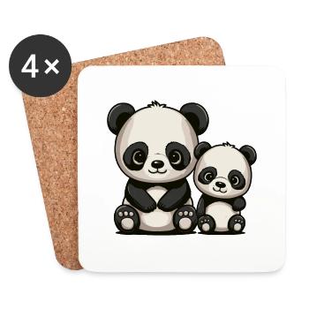 Deux pandas de dessins animés mignons pour frères et sœurs - Dessous de verre (lot de 4) - blanc - Devant