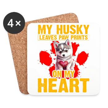 My Husky leaves Paw prints on my Heart - Untersetzer (4er-Set) - Weiß - Vorne