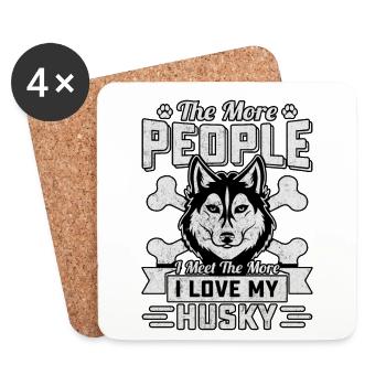 Plus je rencontre de gens, plus j’aime mon husky - Dessous de verre (lot de 4) - blanc - Devant