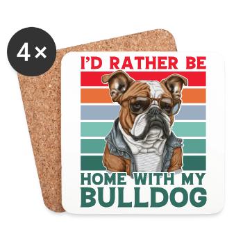 Je préfère être à la maison avec mon Bulldog - Dessous de verre (lot de 4) - blanc - Devant