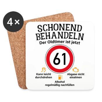 61. Geburtstag Schonend Behandeln Oldtimer Ist 61 - Untersetzer (4er-Set) - Weiß - Vorne