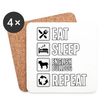 Eat Sleep English Bulldog Repeat - Coasters (set of 4) - white - Front